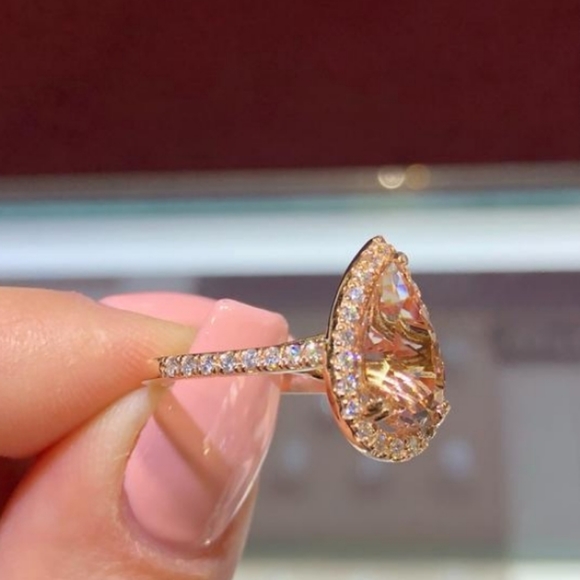 6ct Morganite Halo 14k Rose Gold Ring - Picture 4 of 7